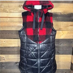 LOGO by Lori Goldstein Red and Black Plaid Hooded Vest